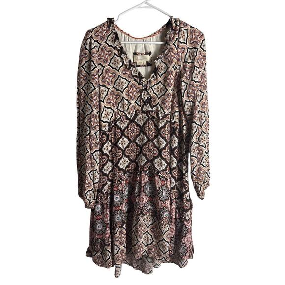 Anthropologie brown black peach boho tiered dress small - Picture 1 of 5